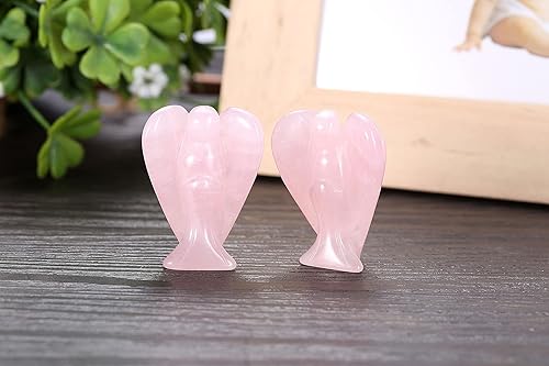 Miniatura 2 de Jovivi 2 figuras de ángel de cristal de cuarzo rosa de 1.5 pulgadas, estatua de ángel de la guarda, piedras preciosas de ángel, piedras talladas,