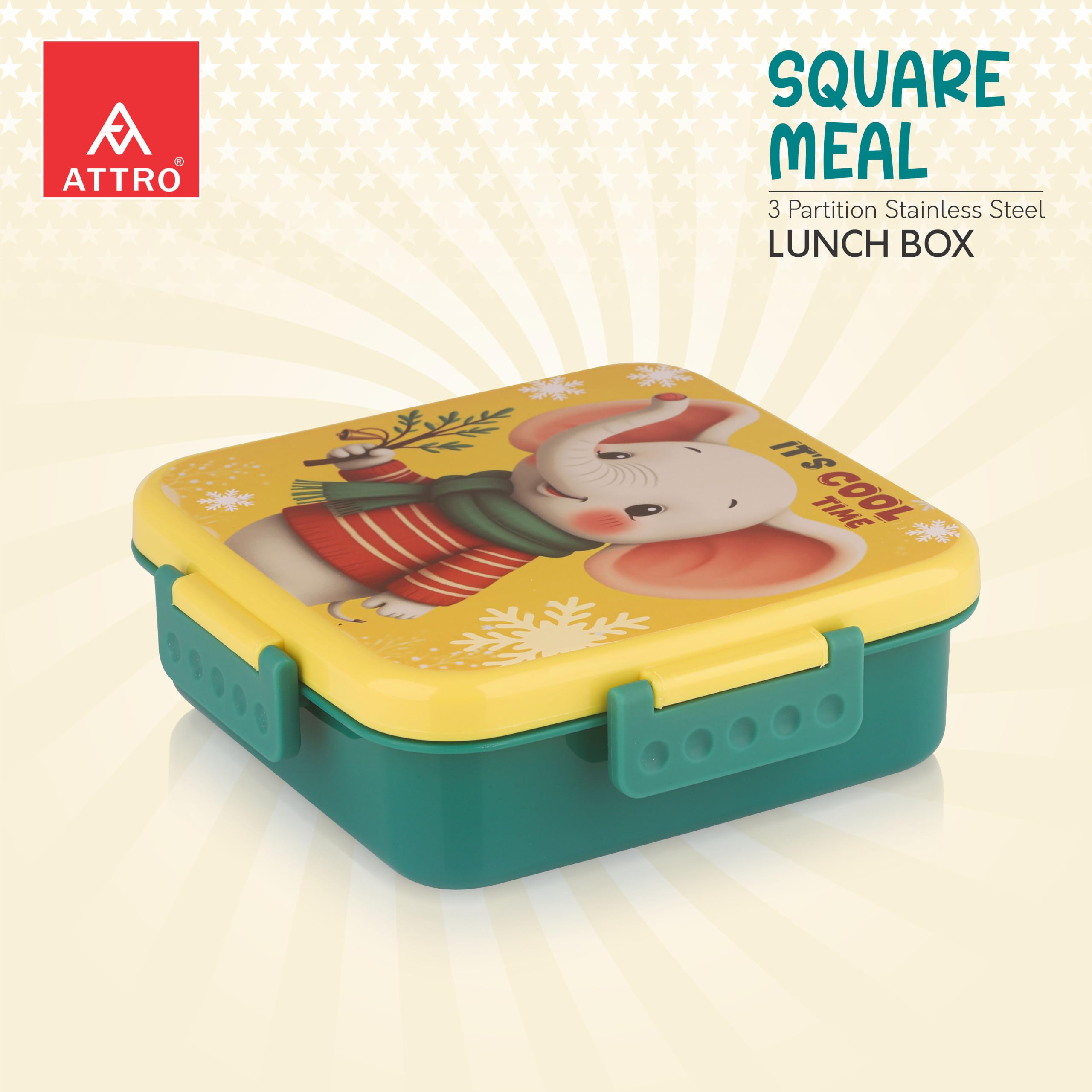 ATTRO Kids Lunch Box - Stainless Steel 3 Compartment -6