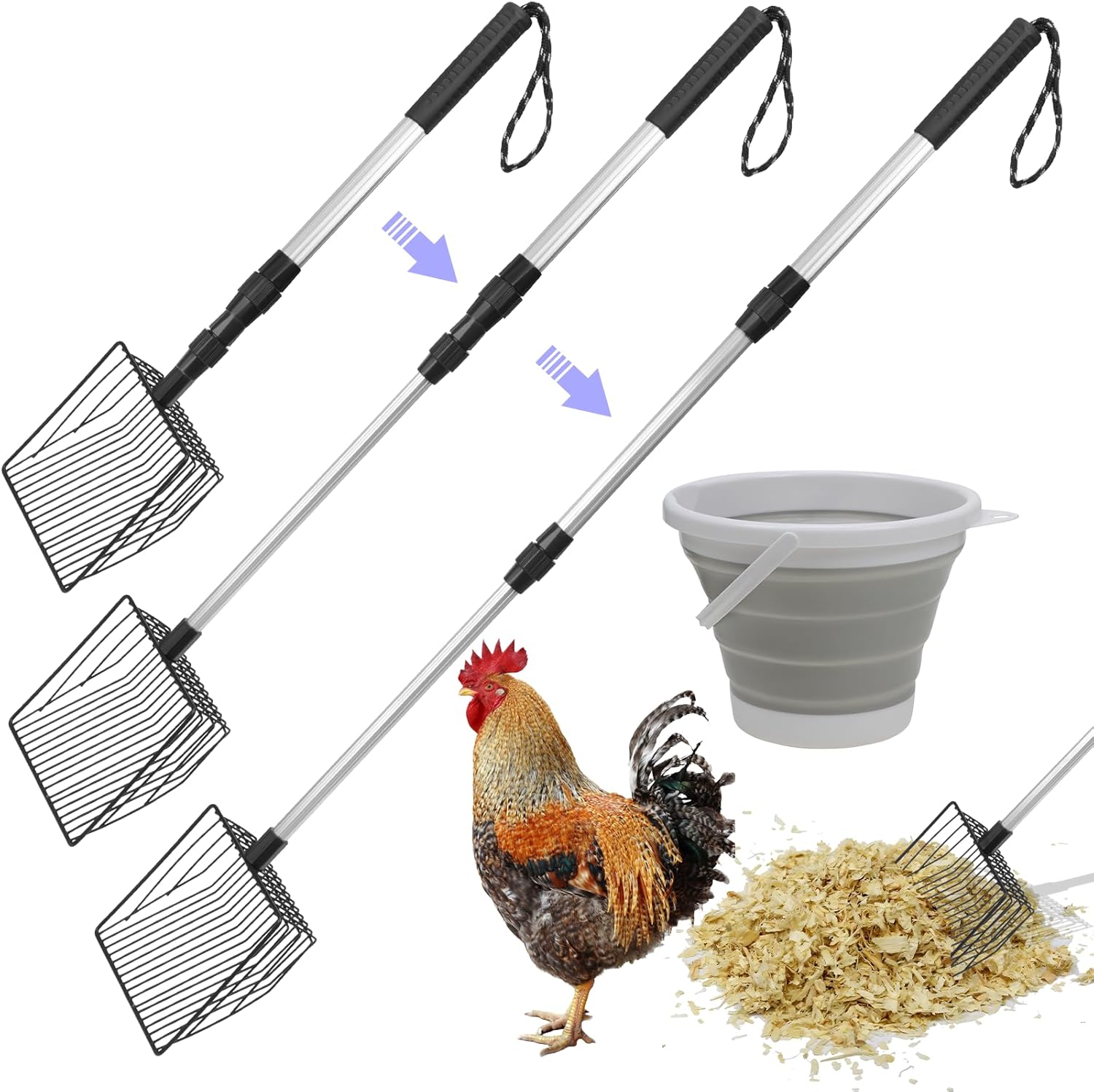 1Set Chicken Poop Shovel Scooper and Litter Hens Scoop Holder Chicken Coop Rake Chicken Coop Accessories Sifting Shovel for Coop Separate Poo Debris (Black)