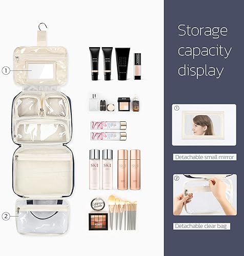 Miniatura 2 de Neceser de viaje para mujer, organizador de maquillaje con espejo desmontable y bolsa de cosméticos transparente, adecuada para artículos de tocador