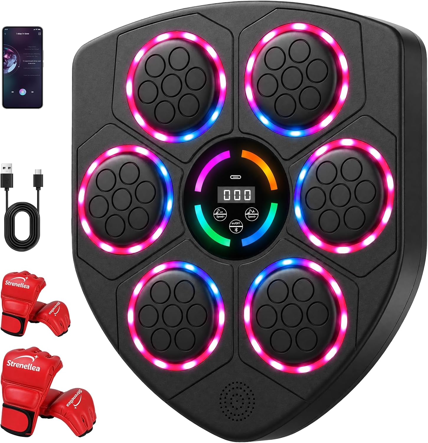 Music Boxing Machine, Smart Wall Mounted Music Punching Trainer for Kids and Adults with 2 Gloves, LED Electronic Boxing Workout Target with 11 Modes & 9 Speeds for Home, Office, Gym