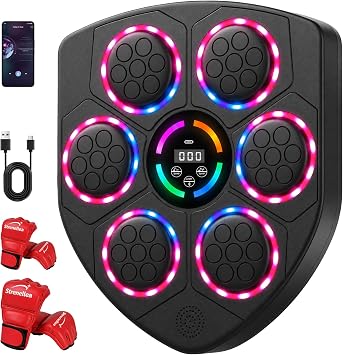 Music Boxing Machine, Smart Wall Mounted Music Punching Trainer for Kids and Adults with 2 Gloves, LED Electronic Boxing Workout Target with 11 Modes & 9 Speeds for Home, Office, Gym