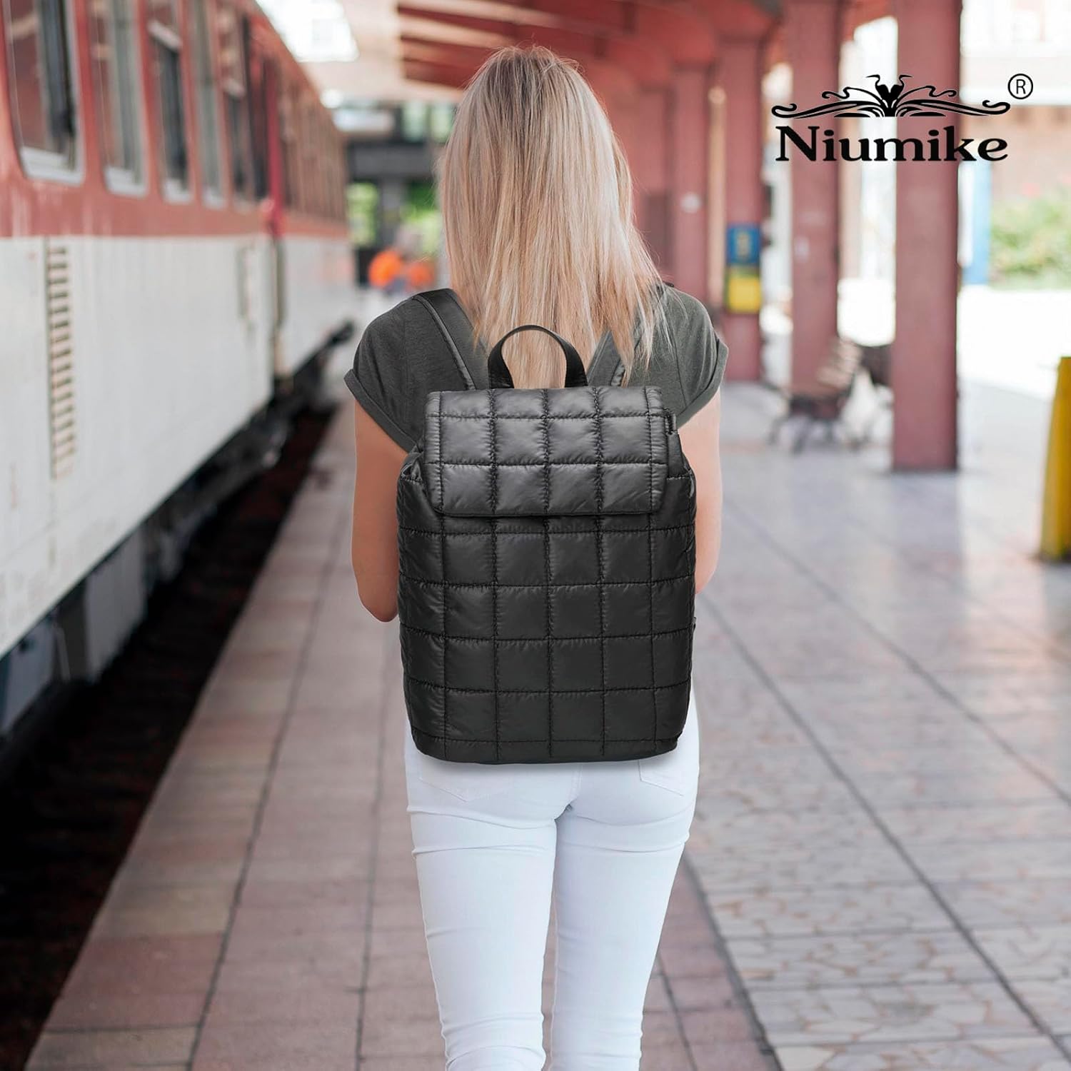 Niumike 10L Quilted Casual Daypacks Lightweight Shoulder Bag Solid Color Waterproof Nylon Flap Backpack for Traveling Hiking