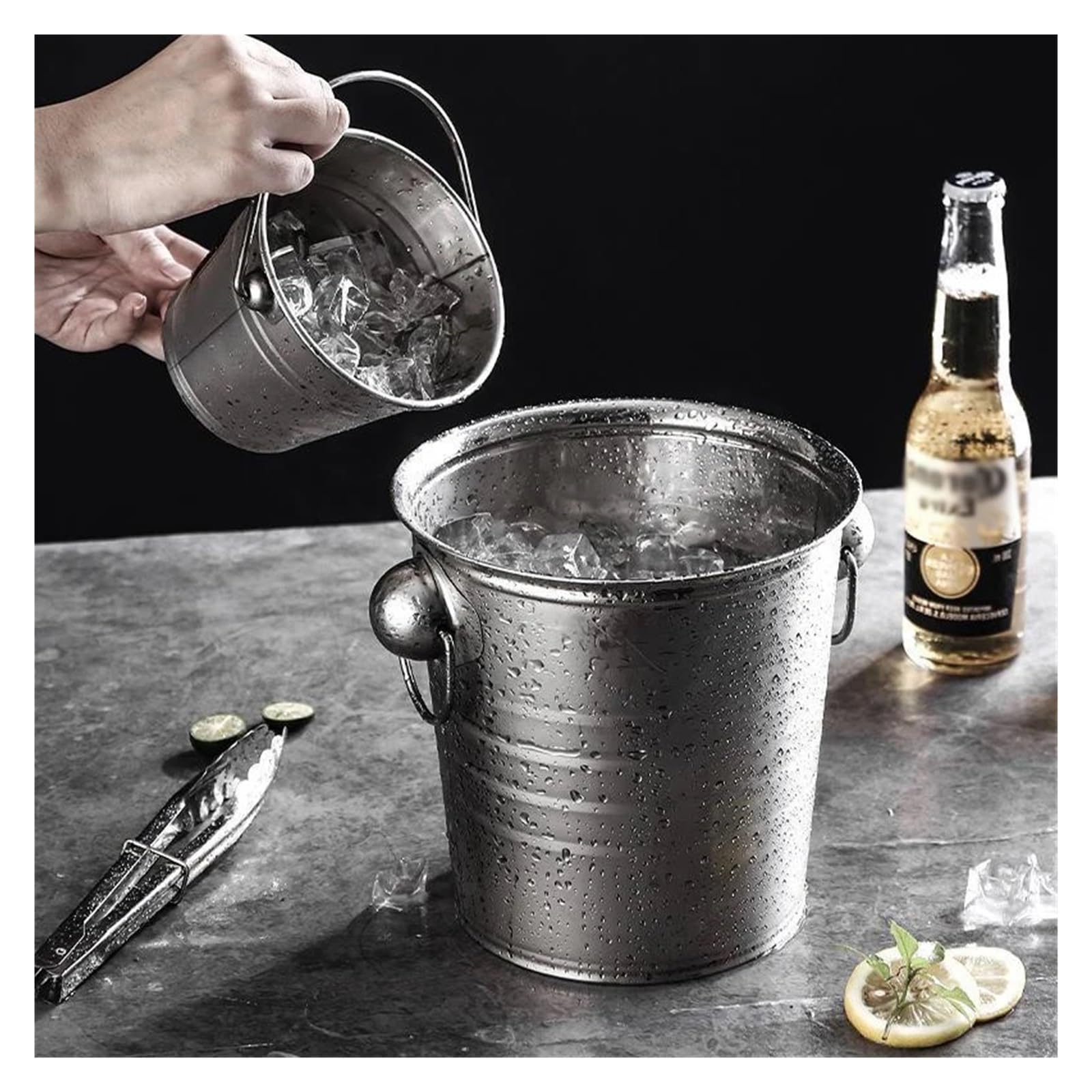Secchiello for Ghiaccio in Acciaio Inox da 3/5L, refrigeratore for Vino e Birra, Produttore di Ghiaccio per Feste ed Eventi(A-1L)