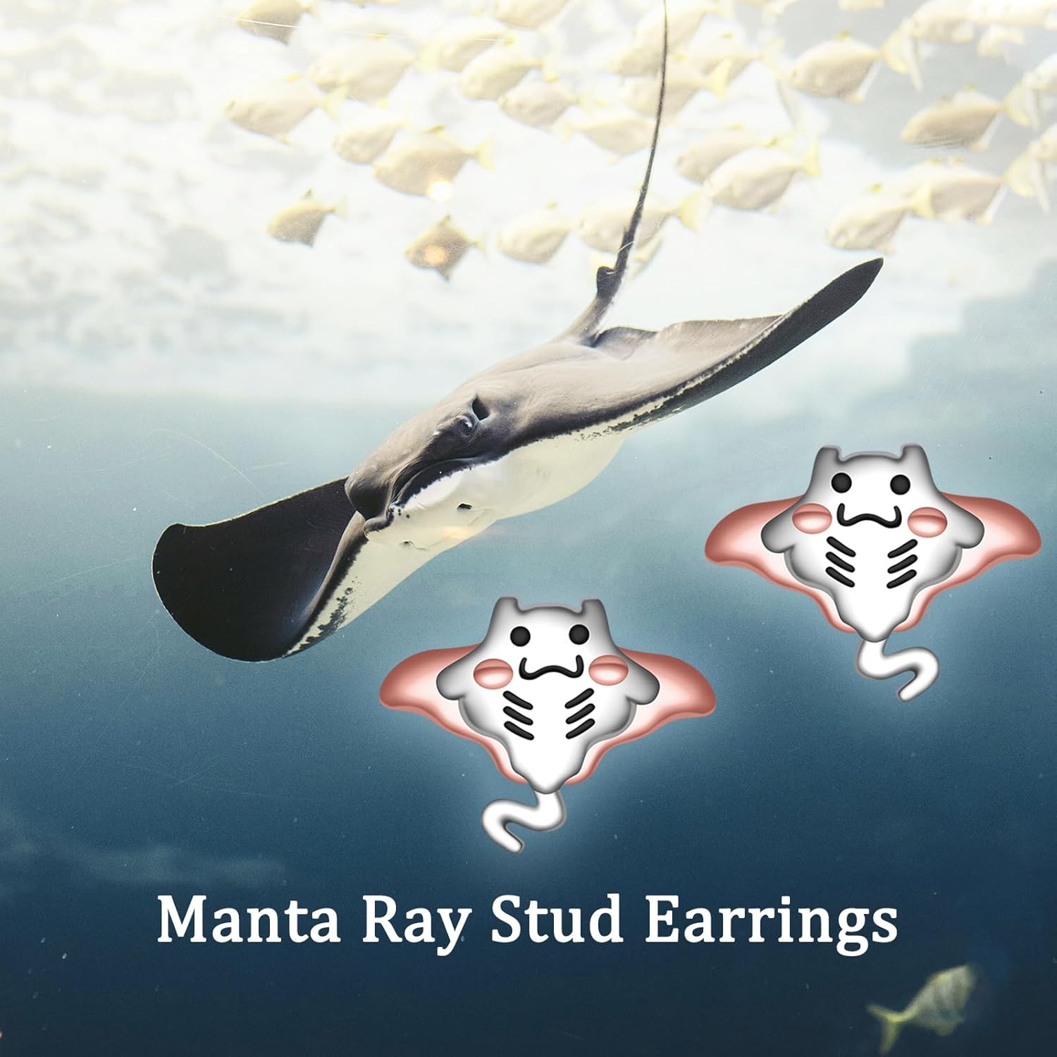 Stingray Stud Earrings for Women - 925 Sterling Silver Cute Sea Animals Manta Ray Earrings Ocean Fish Jewelry Gift