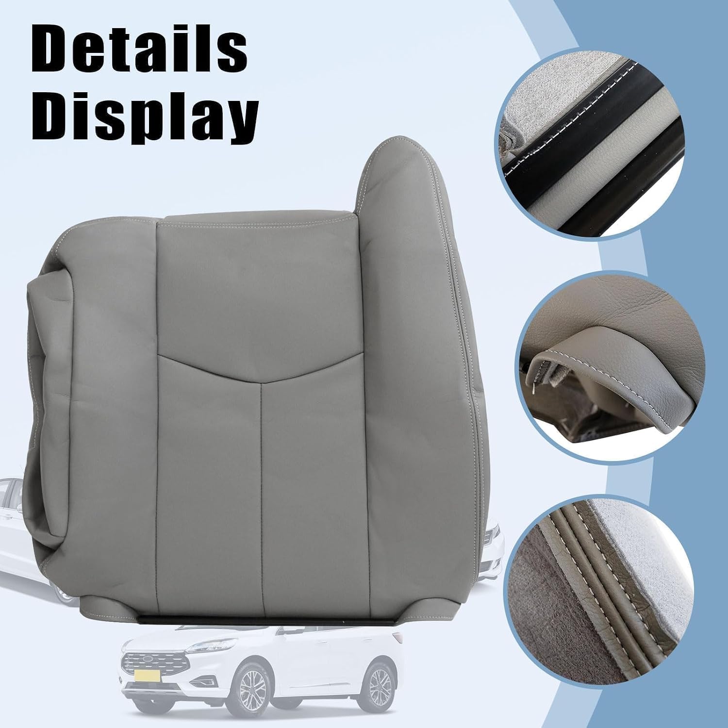 SecosAutoparts 4-Piece Front Seat Cover Set for Chevy Silverado Tahoe Suburban GMC Sierra Yukon 2003-2006 - Driver & Passenger Bottom + Back, Light Gray #922 Leather Replacement, Custom Fit