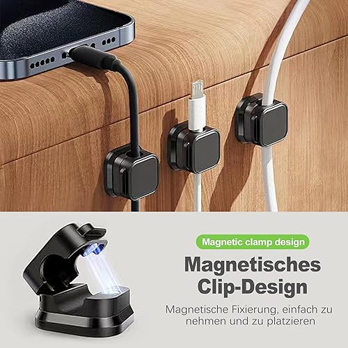 Miniatura 3 de Paquete de 12 clips magnéticos para cables, soporte ajustable para cables de escritorio y organizador de cables para el hogar, oficina, automóvil,
