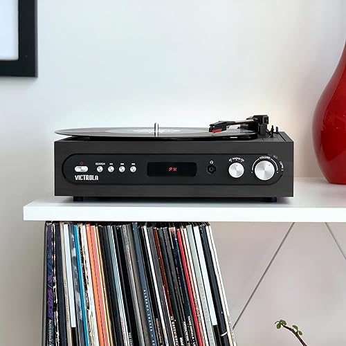 Miniatura 4 de Victrola Tocadiscos 3 en 1  Reproductor de discos Bluetooth de 3 velocidades (33 13, 45, 78 RPM) con radio FM y altavoces estéreo incorporados,