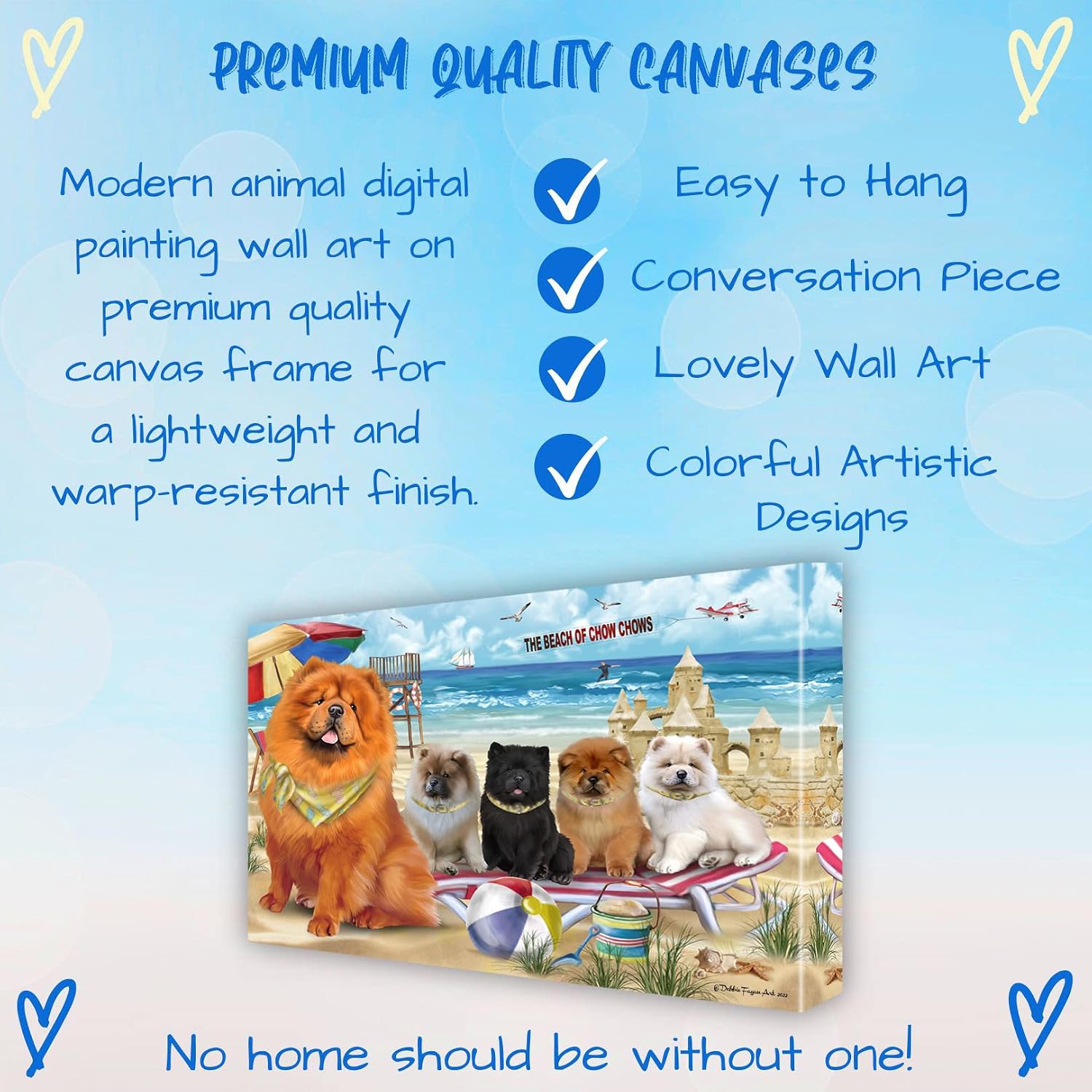 Doggie of the Day Pet Beach Family with Chow Chow Dogs Canvas Wall Art - Premium Quality Ready to Hang Room Decor - Flat Rolled 16" x 20"