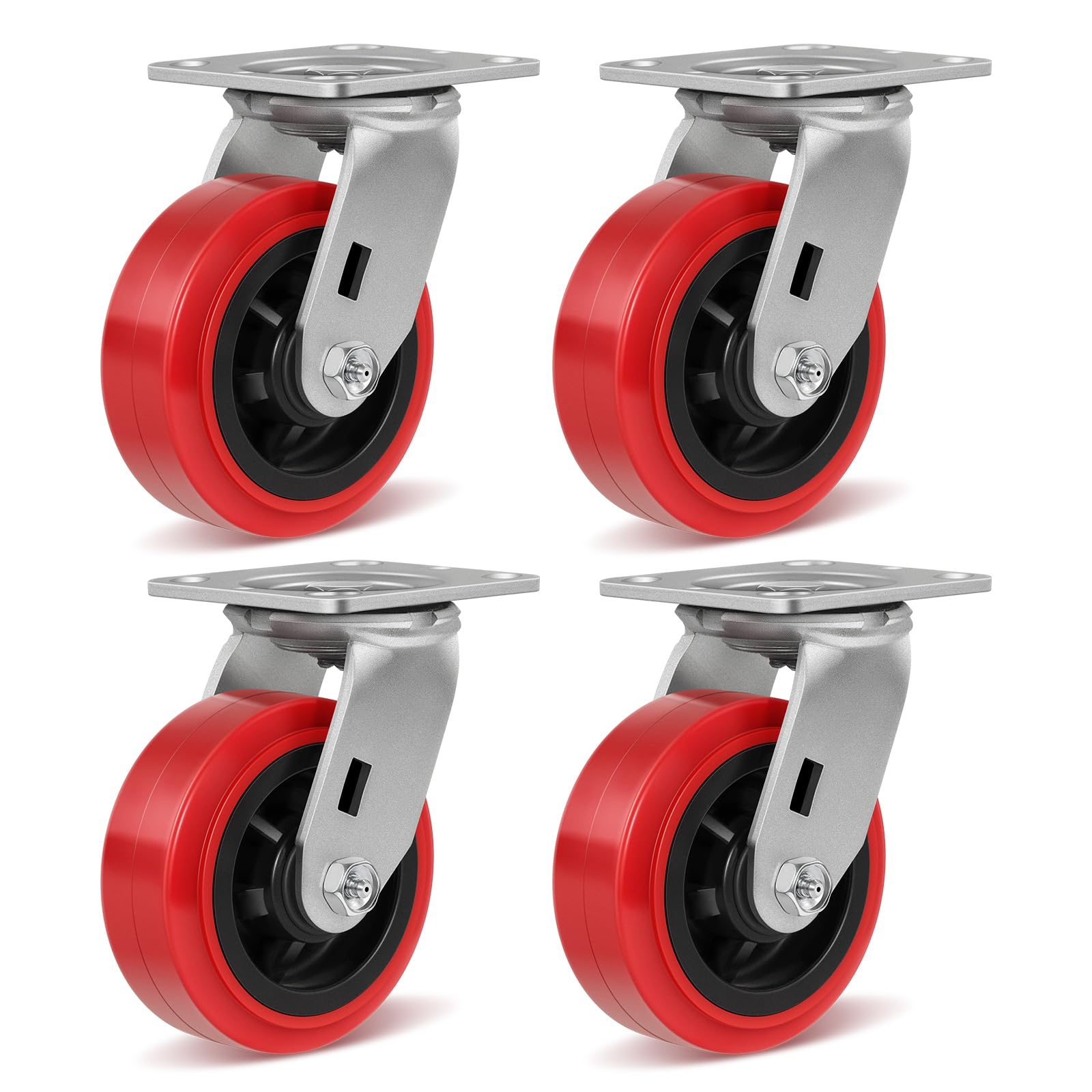 HANDSAMMU 5 inch Industrial Caster, Polyurethane on Polypropylene Wheel- Casters Set of 4 Heavy Duty - 4000LB Total Capacity -Widely Used in DYI