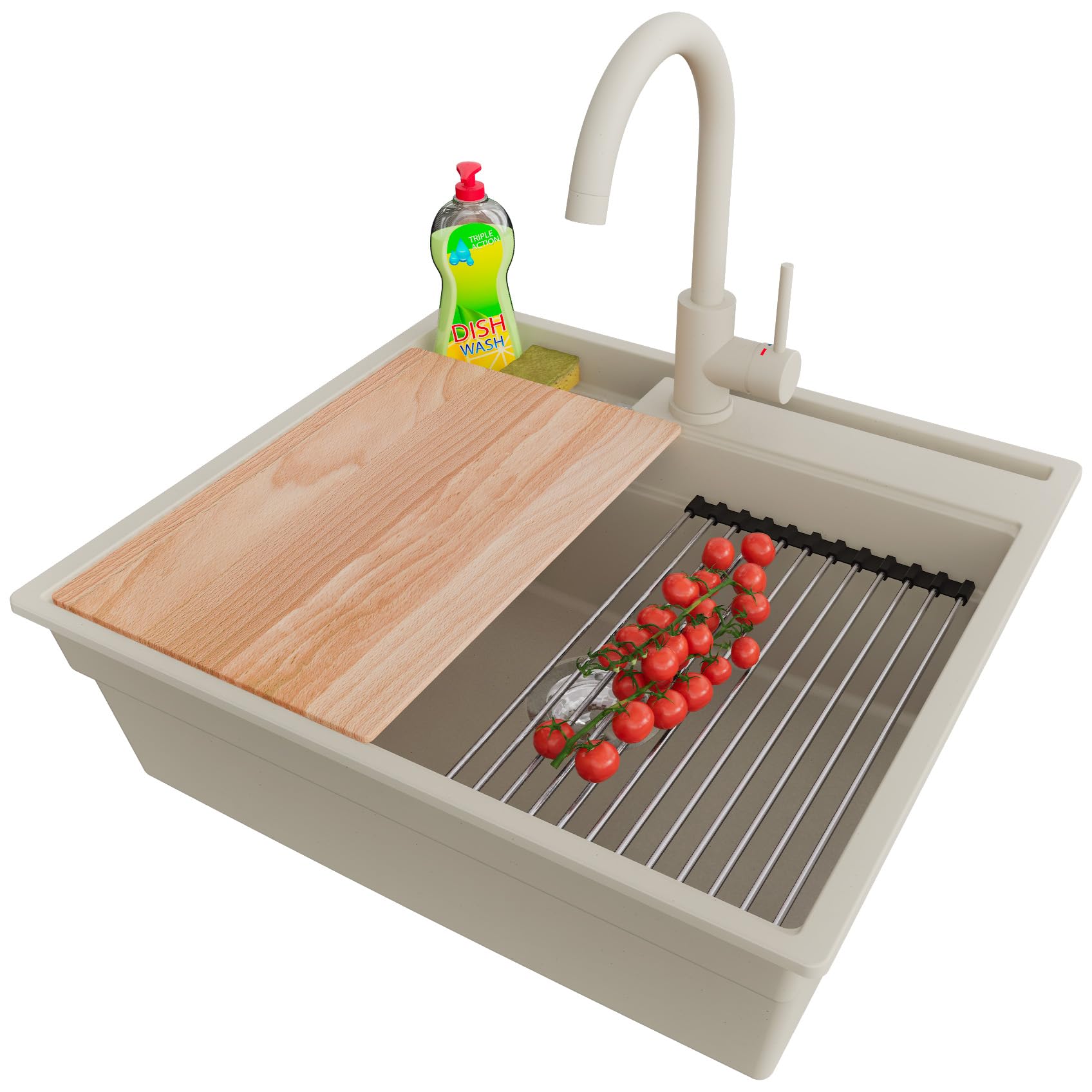 Évier en granit Oslo beige pour une cuisine familiale chaleureuse