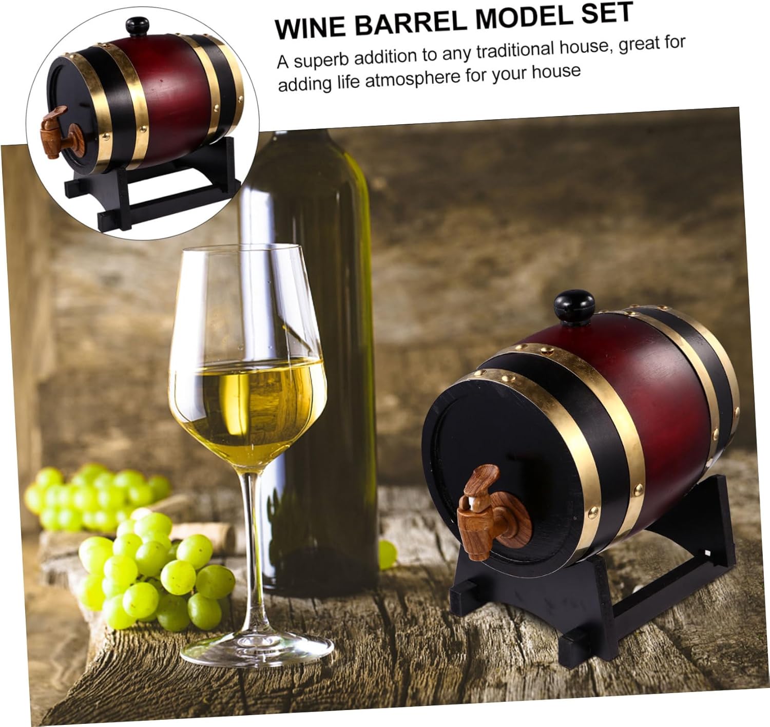 SECFOU 1pc Red Wine Barrel Set Rustic Pine Wood Wine Dispenser for Beer Spirits Storage Cask for Home Bar Decor for Parties Casual Gatherings