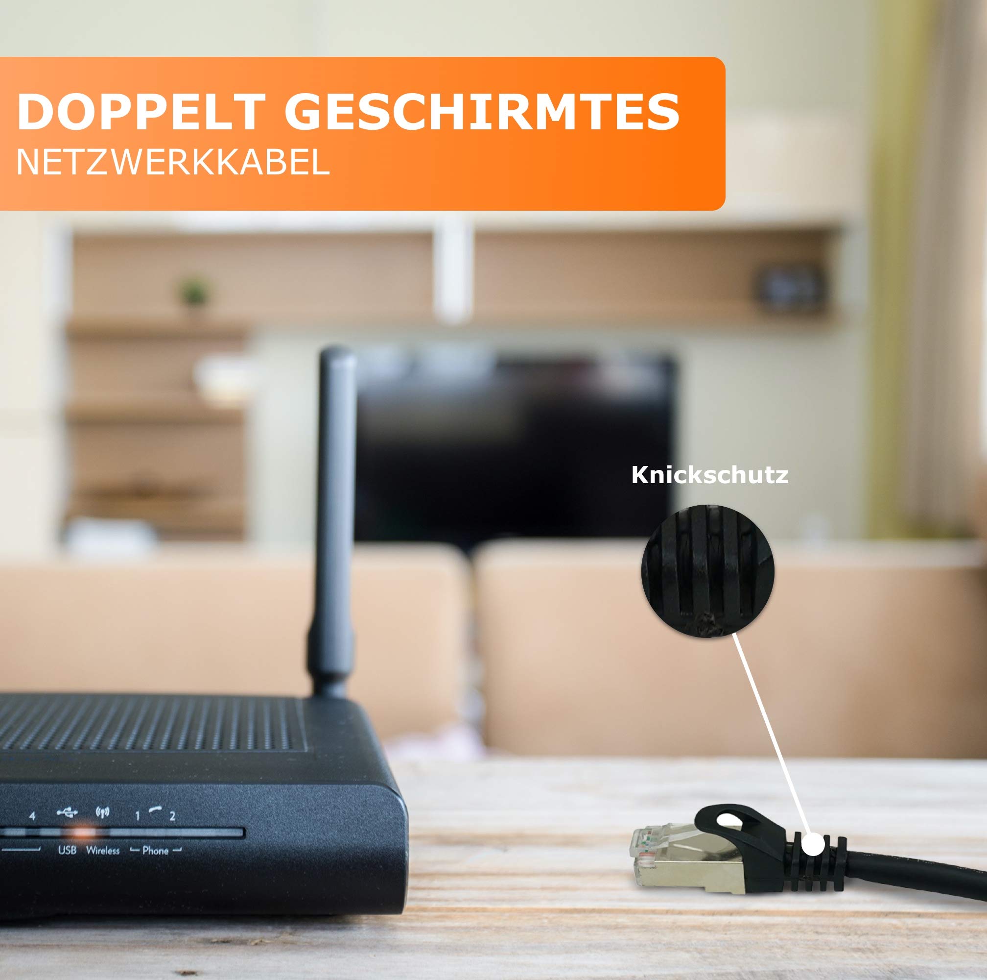 1aTTack.de 10m - Nero - 1 Pezzo - Cat.7 Cavi di Rete CAT7-10000 MBit/s S-FTP Doppia schermatura PIMF 600MHz 4x2xAWG26 / 7 CU Rame Non Contiene alogeni Compatibile con CAT5e CAT6 Cat 6a Cat8 - 3