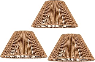 3x Boho Rattan Pendant Lamp Replacement Shade Ceiling Fan Light Bulb Covers Light Shades for Hanging Light Fixtures Shades Only Farmhouse Wicker Woven Lampshade, Ø9.85" x H5.5"
