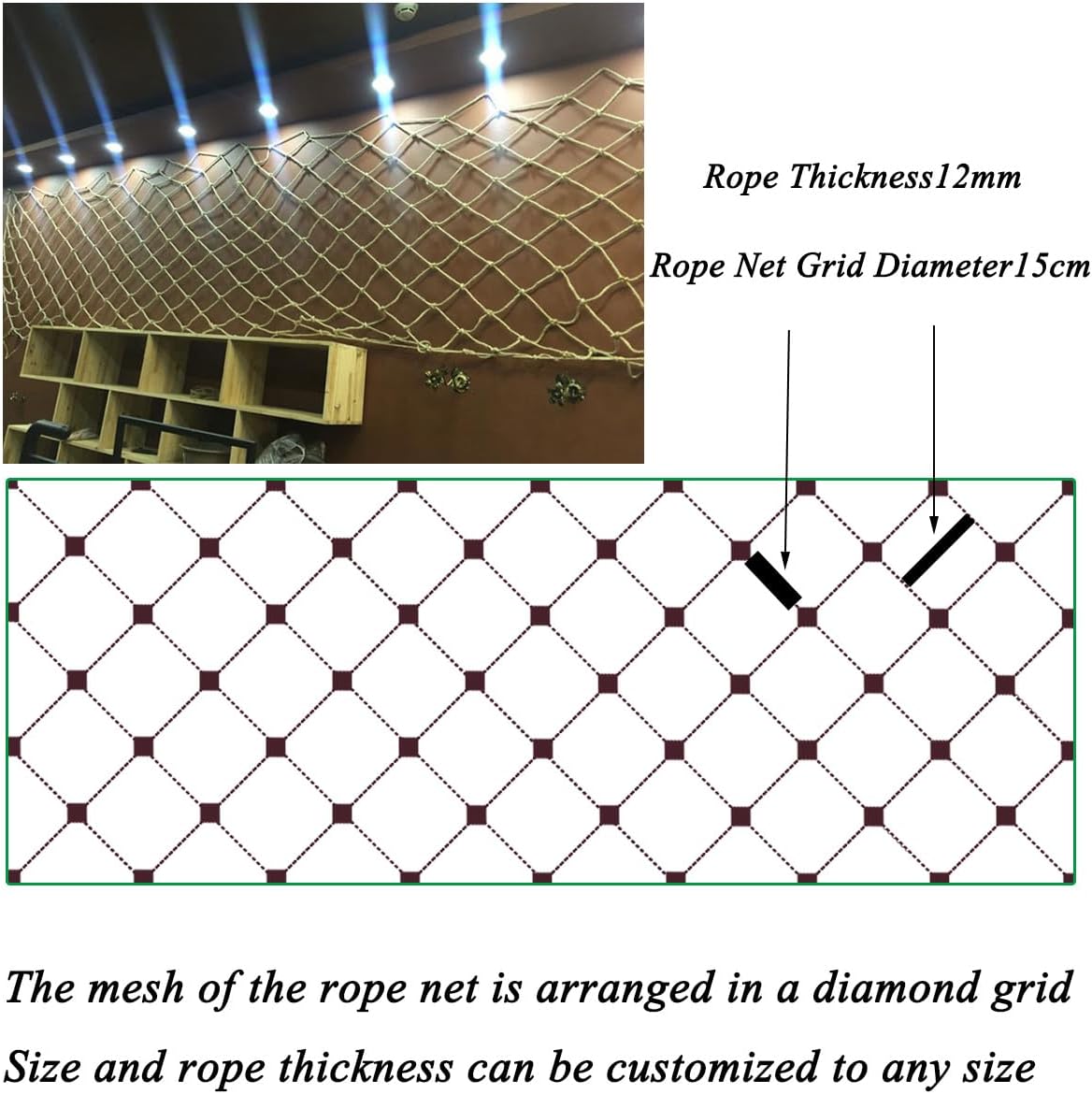 Outdoor Playground Rope Net - 12mm Thick Jute Climbing Netting for Treehouse, Climbing Frame, Yard Training Accessories (Size: 1m x 1m)