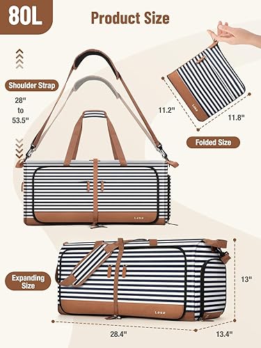 Miniatura 3 de Lekesky Bolsa de viaje plegable para mujer, bolsa de lona grande de 80 litros con compartimentos separados para zapatos y correas, bolsa de mano
