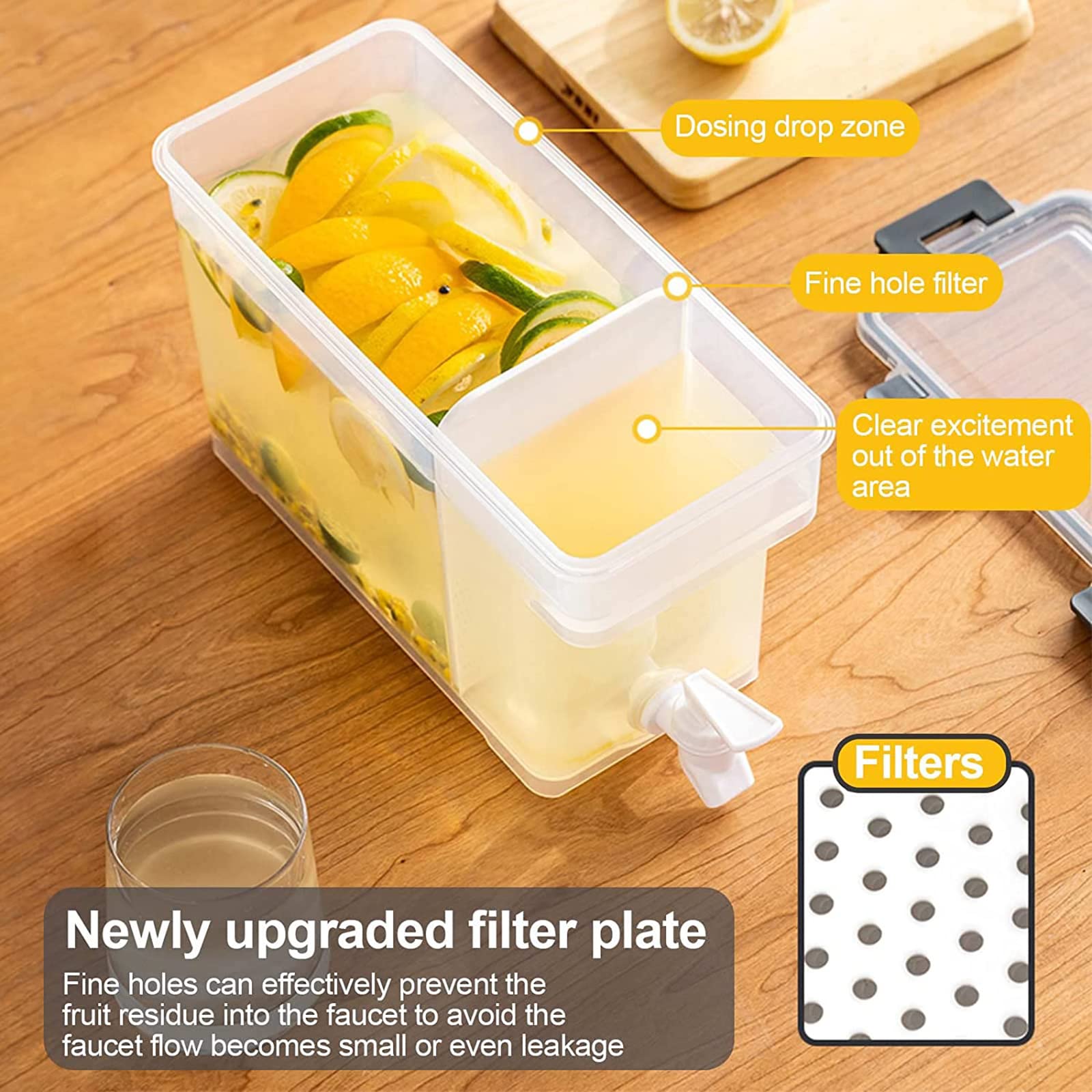 Kühlschrank-Krugspender mit Armaturen, 3,5 l Wasserspender mit Deckel, Sommer wiederverwendbar, großes Eiswasser-Teesieb, kalte Eimer for Obstsaft, Getränke, Cocktail for Outdoor-Party