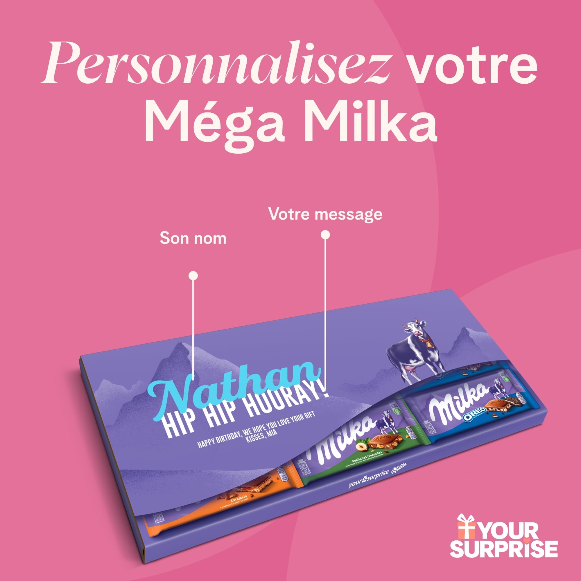 Milka Méga Tablette de Chocolat Personnalisée - Cadeau fete des peres personnalisé avec Nom et Message (6 Tablettes)