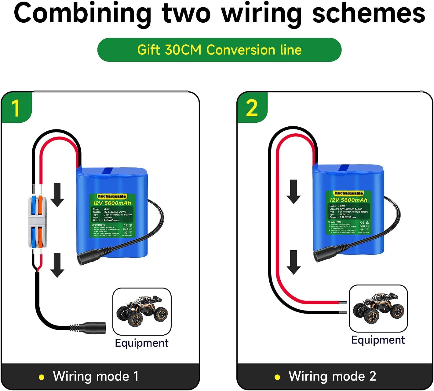 12V Rechargeable Lithium battery 5600 mAh with Charger Bare Leads Wire Compatible with 12V Devices RC Car,LED Strip,DIY Project,Electronic Organ,Optical Network Unit,CCTV Camera,Solar Panel - Image 3