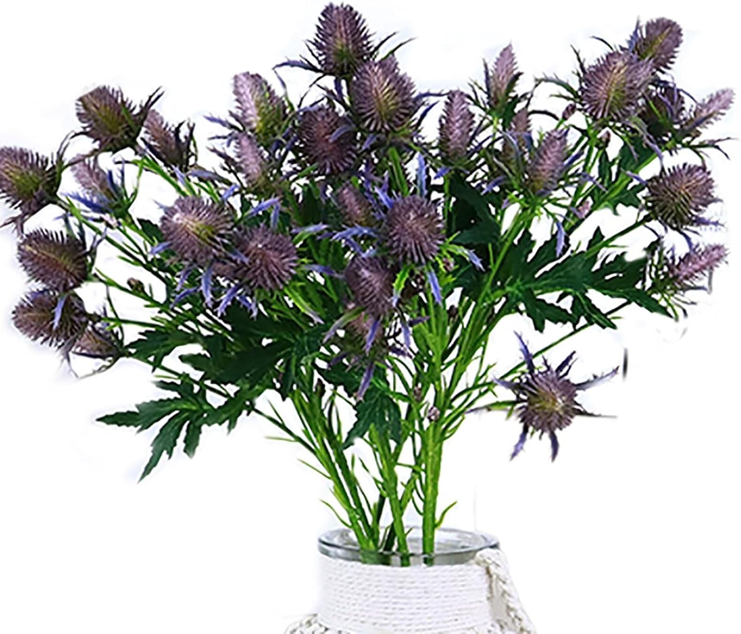 3 Bundles Artificial Thistle Flowers, Purple Fake Thistle Spray Eryngo Flower Faux Sea Holly Flowers Bouquet for Flower Arrangements Home Office Wedding Bridal Decor