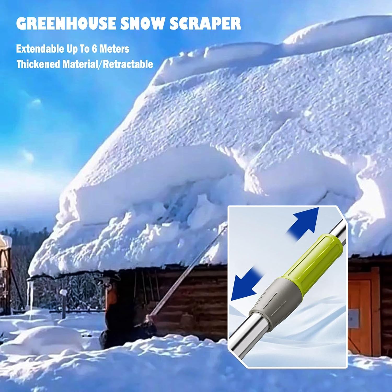 Snow Roof Rake, Easy and Quick Snow Roof Rake for Snow Removal, Prevents Ice Dams Detachable for Roofs Cars Flat Surfaces(27.5",Long157.5)