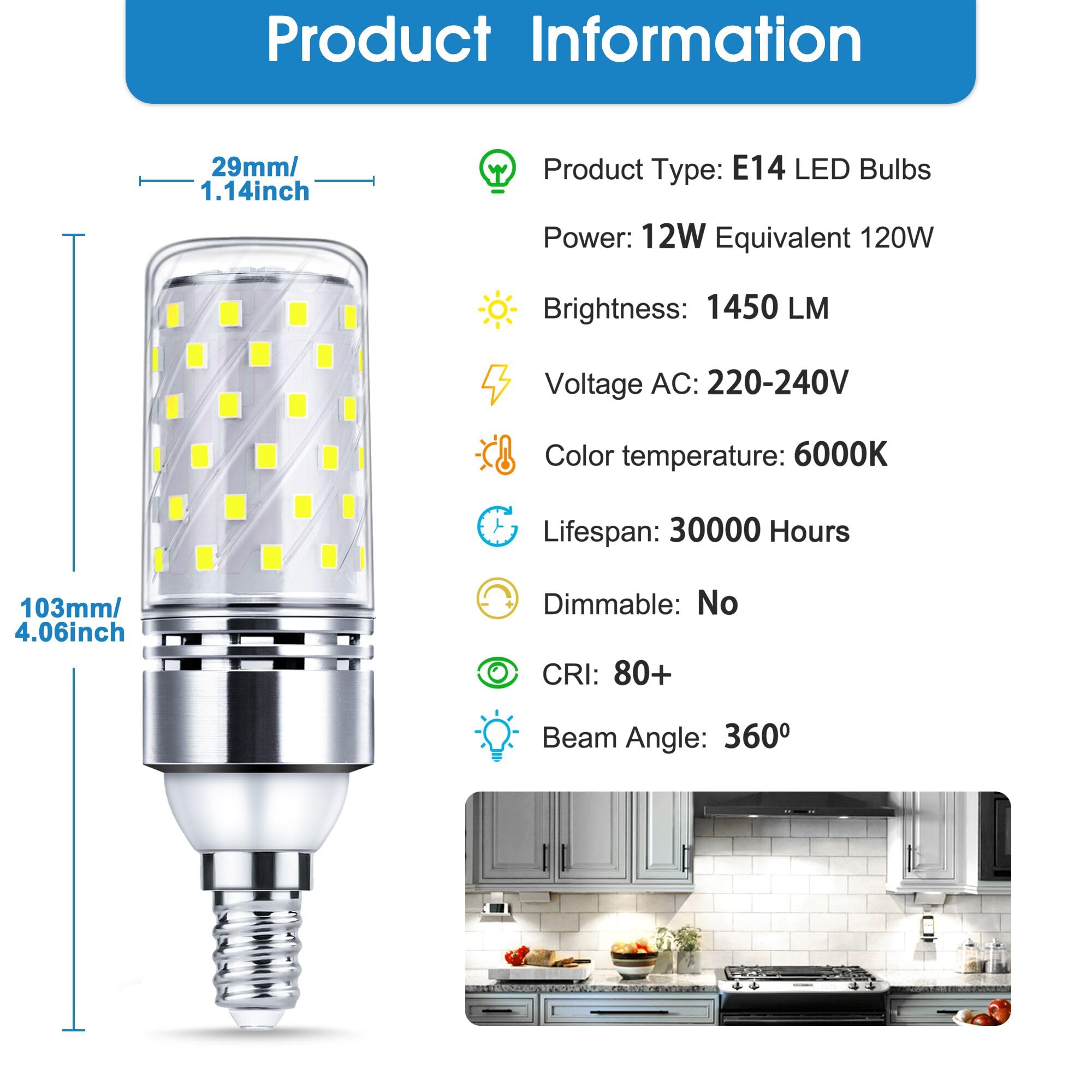 EvaStary E14 LED Light Bulb Cool White 150W, 1450LM Small Edison Screw SES E14 Bulb - Image 2