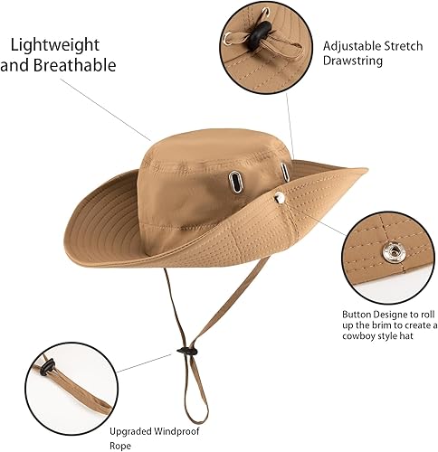 Miniatura 6 de Sombrero de pescador impermeable con protección UV UPF 50+, plegable, de ala ancha, flexible, para safari, para mujeres y hombres, senderismo al