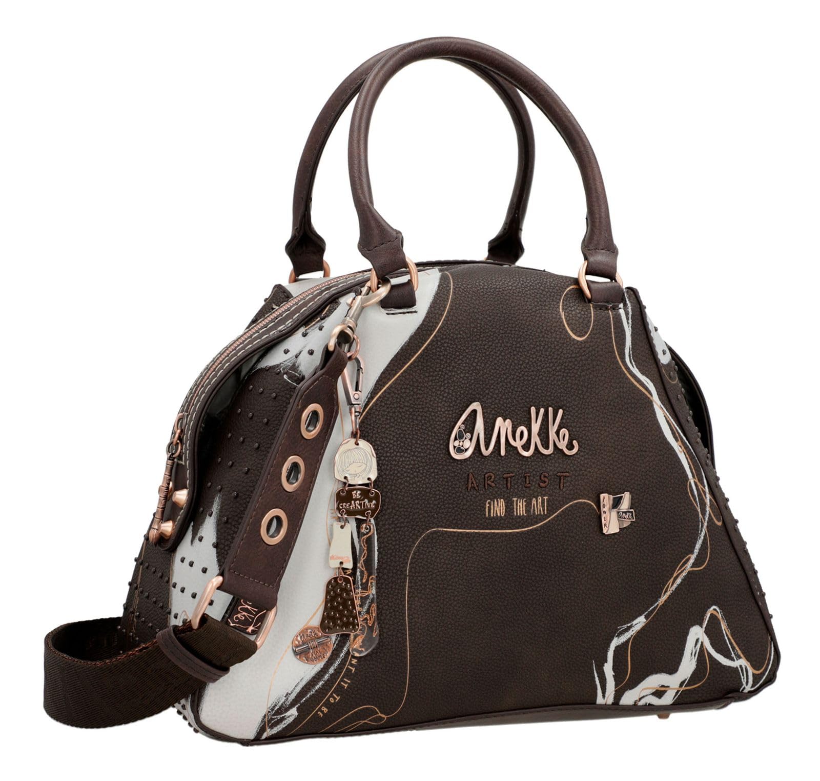 Anekke - Bolso para Mujer - Bolso de Polipiel con 2 Asas, Bandolera y Cierre de Cremallera - Color Marrón Shoen - Accesorios y Complementos de Mujer - Medidas 32x23x15 cm