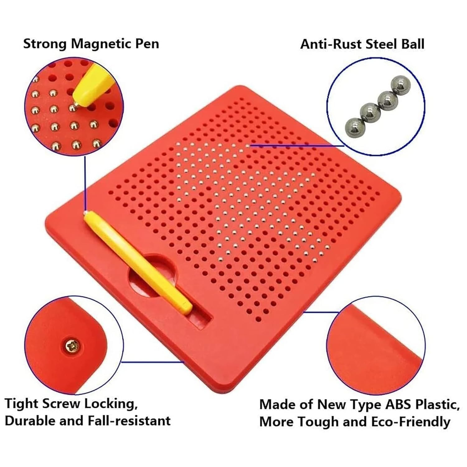 Kidoyz Magnetic Drawing Board for Kids with 380 Magnetic Beads, Stylus Pen & 10 Pattern Cards | Erasable Doodle Writing Pad | Montessori Learning Toy for Boys Girls 3+ Years - Random Color (MPad) 3