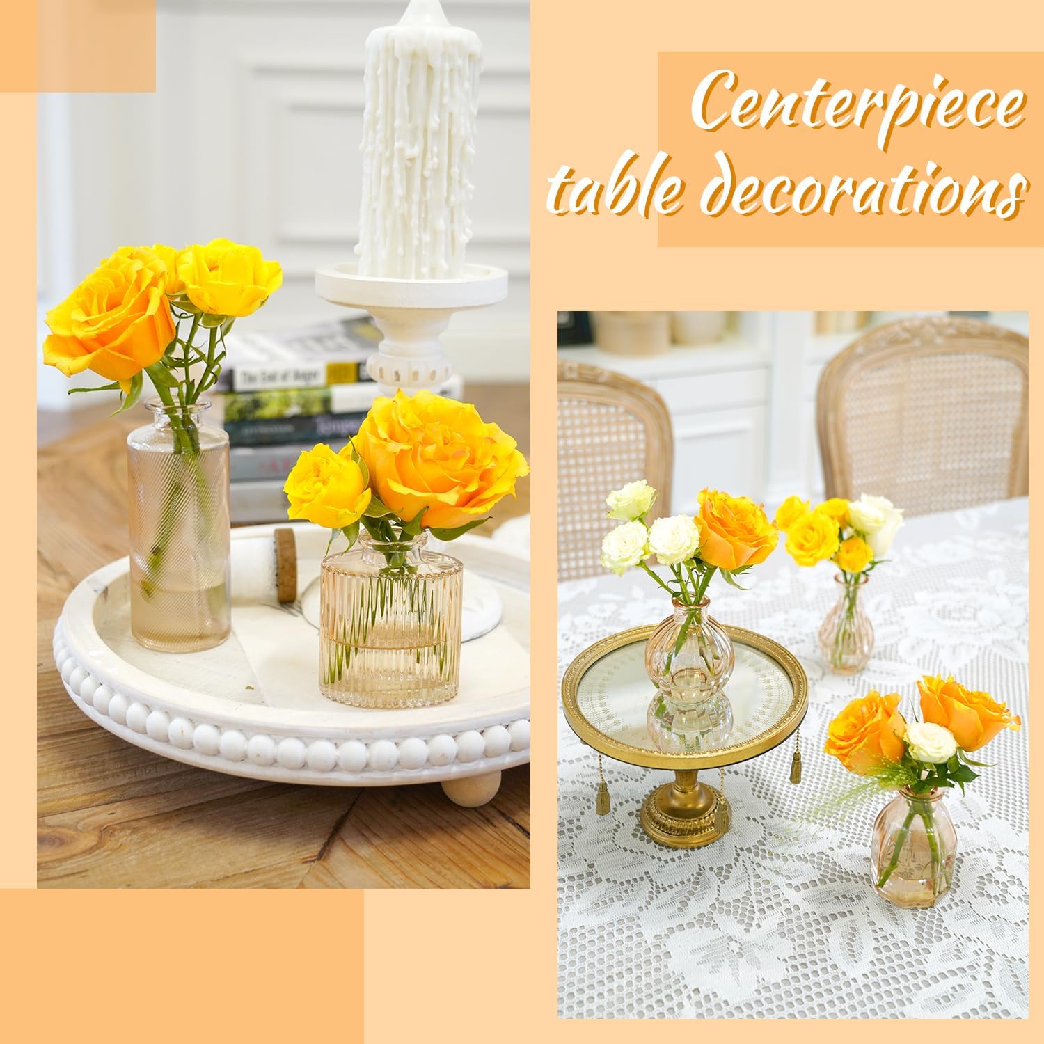 Champagne Bud Vases Set of 12 Amber Glass Vase for Decor Centerpieces, Small Ribbed Vases for Flowers Stripe Modern Bud Vases in Bulk Vintage Vases for Floral Wedding Party Table Decoration Home Decor - Image 4