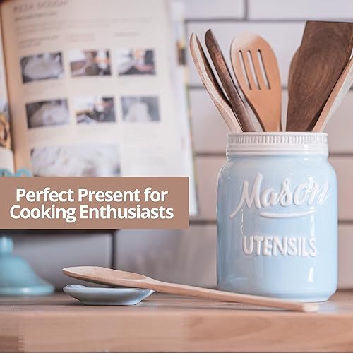 Miniatura 5 de Soporte de cuchara de cerámica para la parte superior de la estufa, soporte para cuchara de cocina en tarro de masón para estufa, bonito soporte