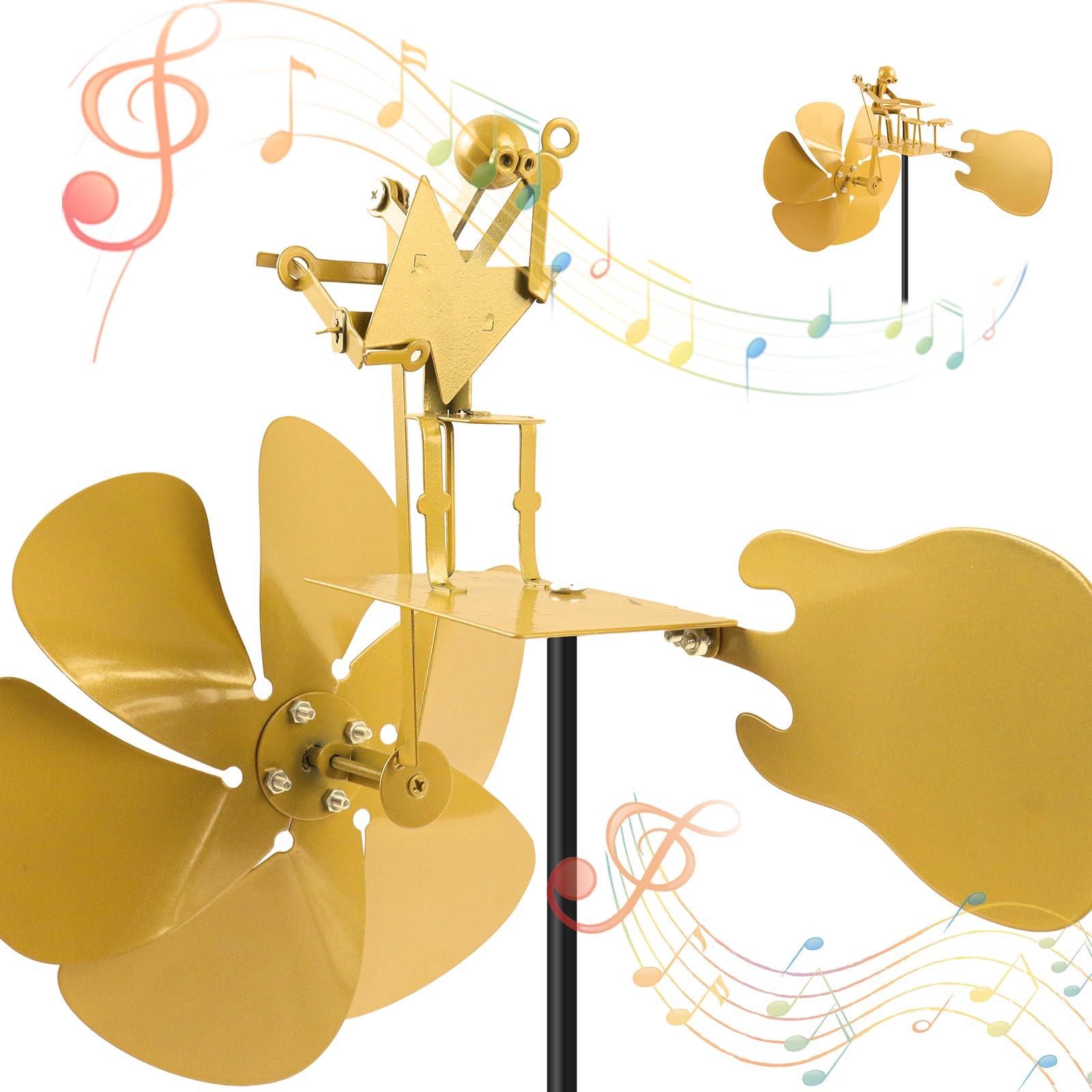 Handmade Metal Rock Band Windmill, Wind-Powered Kinetic Sculpture, Wind Spinners for Yard Lawn Garden Patio Décor, Gold (Handmade Metal Guitarist Windmill)