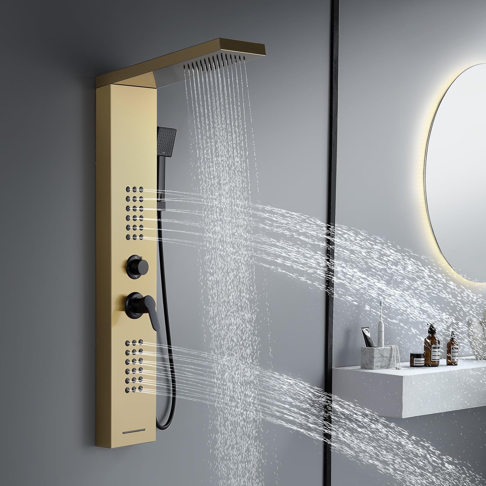 ROVATE Shower Panel: 4-in-1 Rainfall & Jets -11