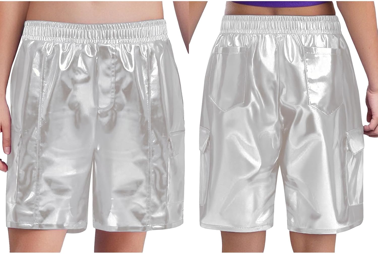 Loyan Girls High Waist Athletic Shorts Sparkle Outfits Metallic Hot Pants Jazz Hip Hop Dance Performance Costume