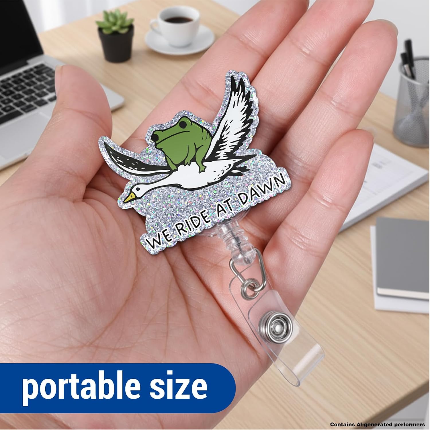 Funny Frog Goose Badge Reel, We Ride at Dawn Novelty Retractable image 4