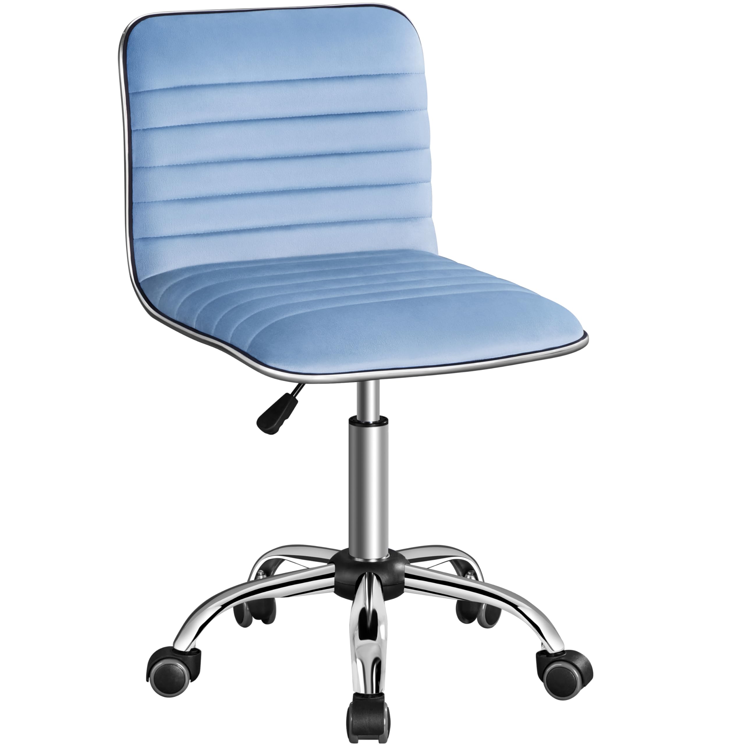 Yaheetech Velvet Low Back Armless Ribbed Office Chair Height Adjustable Swivel Task Chair, Blue
