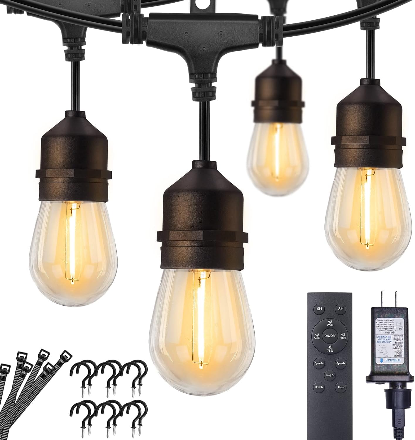 Brightown Outdoor String Lights, 157FT 50 Bulbs Shatterproof Patio Lights with Remote, IP65 Waterproof Dimmable Hanging Connectable LED Outdoor Lights for Backyard, Bistro, Porch, Deck, Balcony