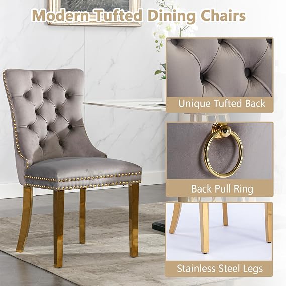 Henf 7 Piece Round Dining Table Set for 6, 45 Round Faux Marble Dining Table & Chair Set with Stainless Steel Diamond Base, Modern Circle Kitchen Table and 6 Velvet Upholstered Chairs for Home
