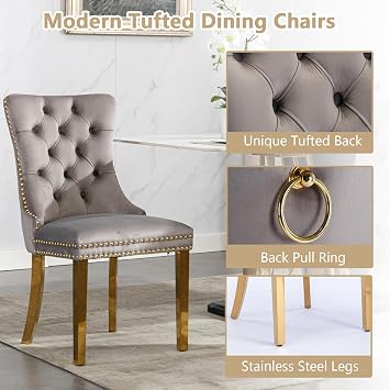 Henf 7 Piece Round Dining Table Set for 6, 45 Round Faux Marble Dining Table & Chair Set with Stainless Steel Diamond Base, Modern Circle Kitchen Table and 6 Velvet Upholstered Chairs for Home