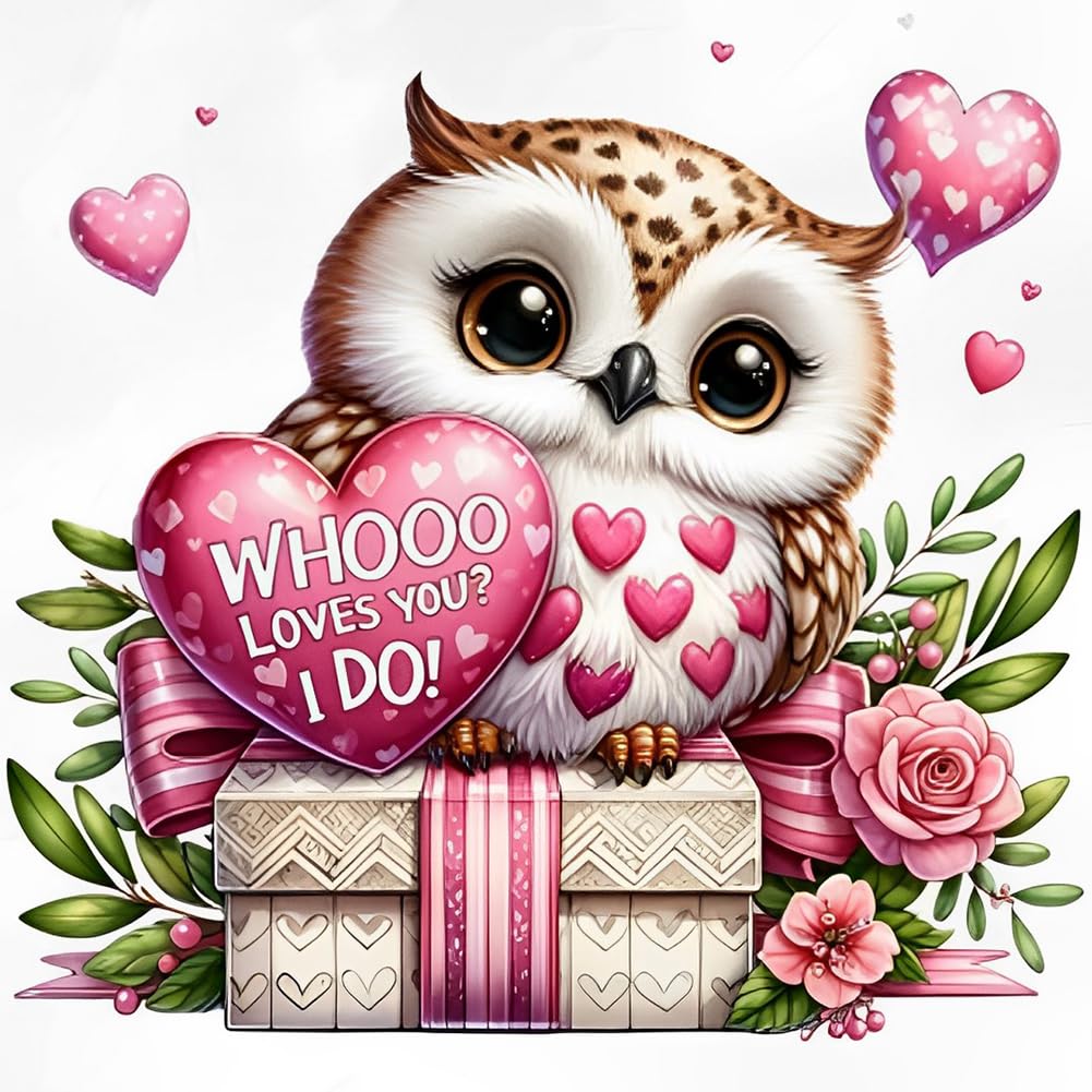 Amiiba Pre Printed Cross Stitch Kits for Adults, Cute Love Owl 11ct Stamped Embroidery Kits 15.7×15.7 inch DIY Wall Art Decor for Beginners Kids (Cute Owl)