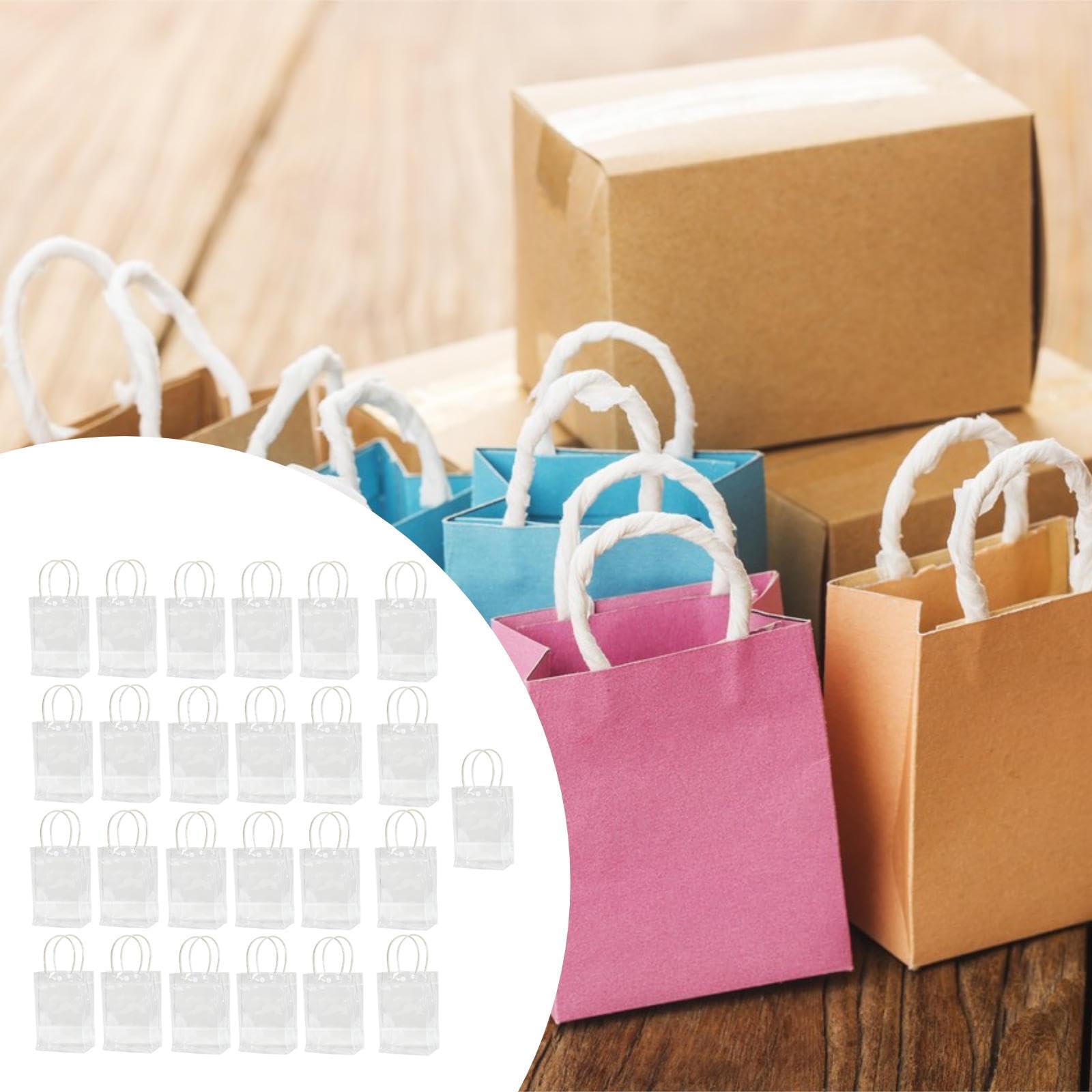 25 Pezzi Borse Trasparenti Regalo Sacchetti Manico PVC Multiuso Borse per Confezionare Bomboniere Regalo Adatte a Eventi Home Decor, 13 Cm
