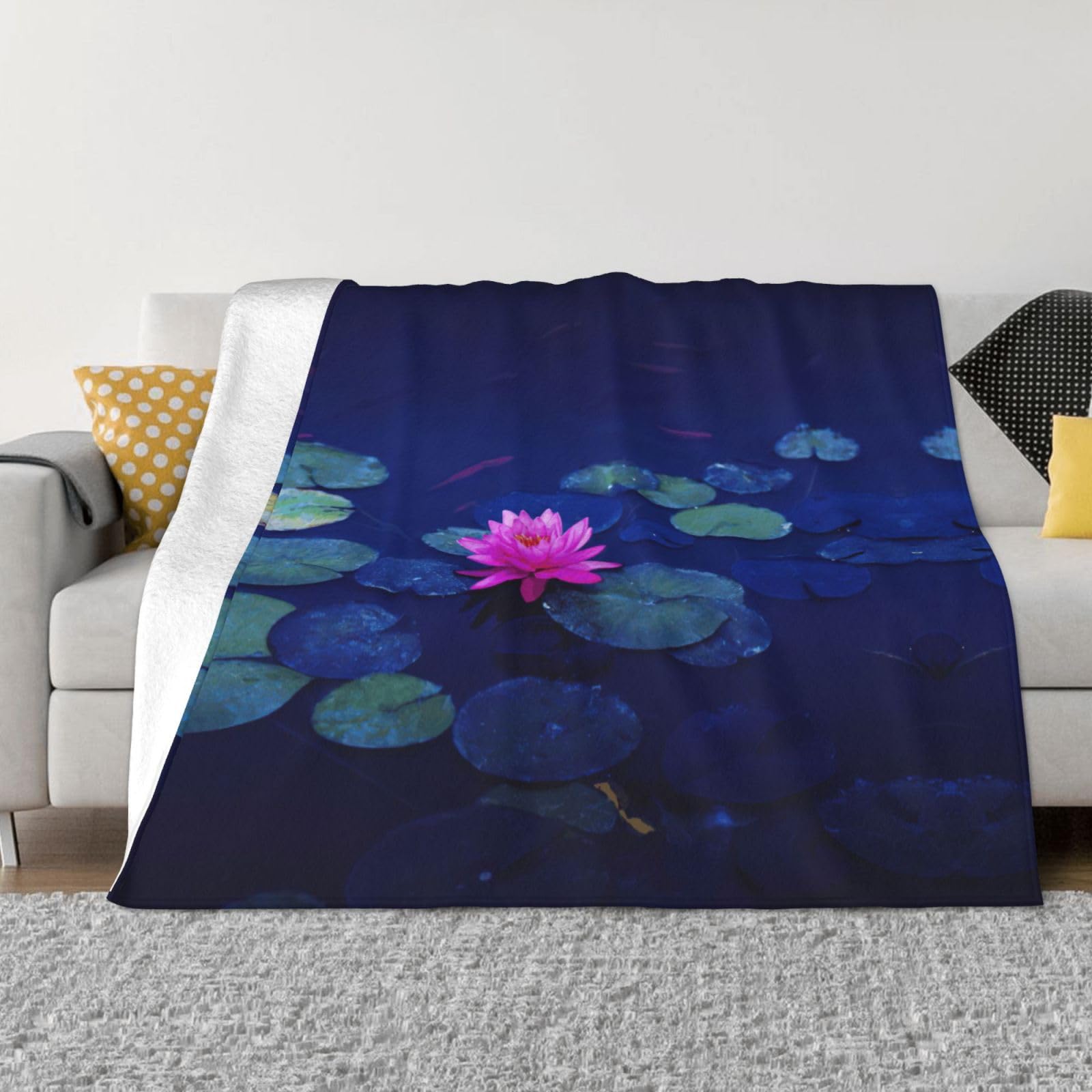Couverture en micro-polaire lotus rose vif plaid flanelle pliable pour lit et canapé