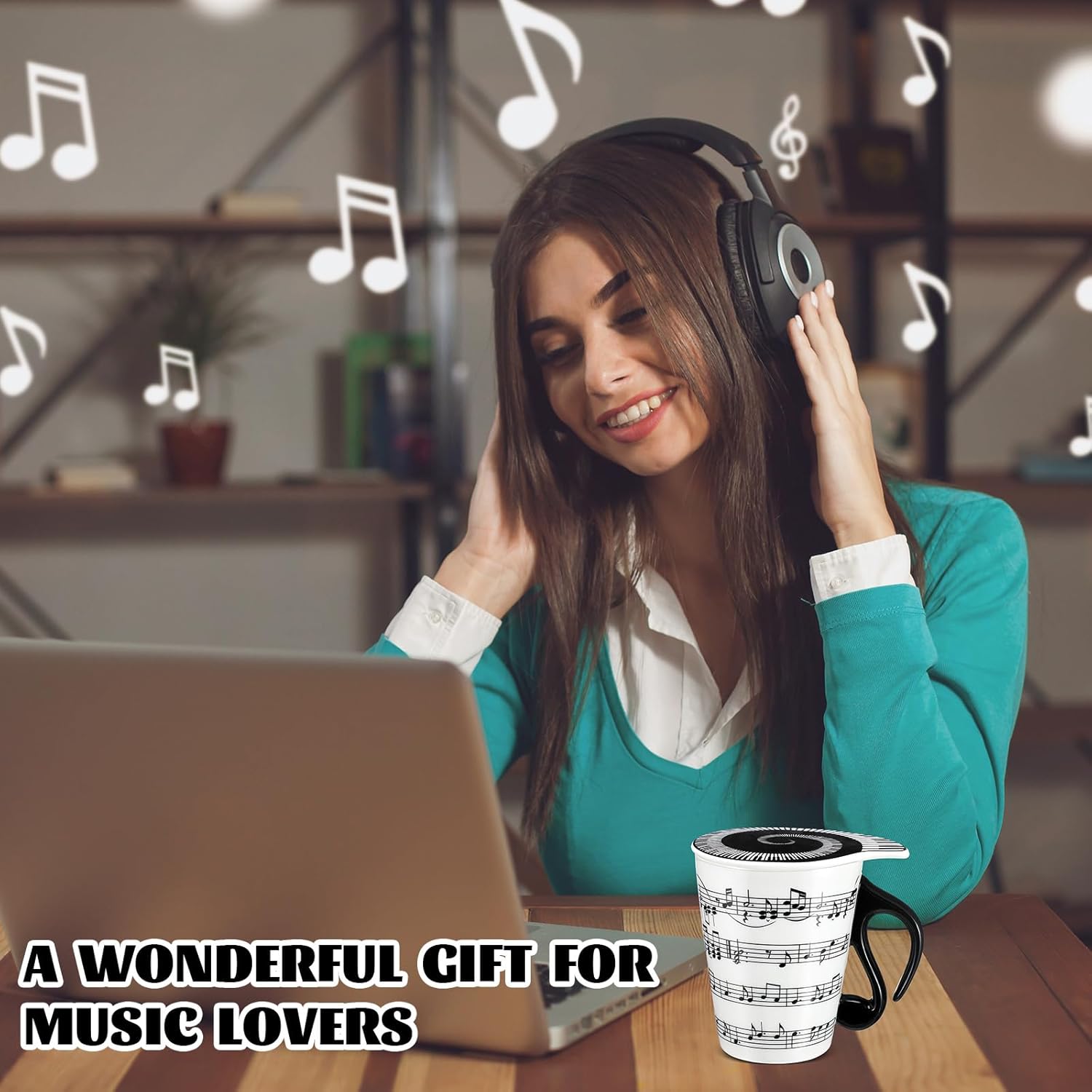 Tioncy 4 Pcs Music Lover Teacher Gifts - Music Coffee Mug Cup with Lid, Note Socks, Keychain, Red Gift Box for Graduation, Birthday, Christmas Students, Men, Women, Band, Musician - Image 6