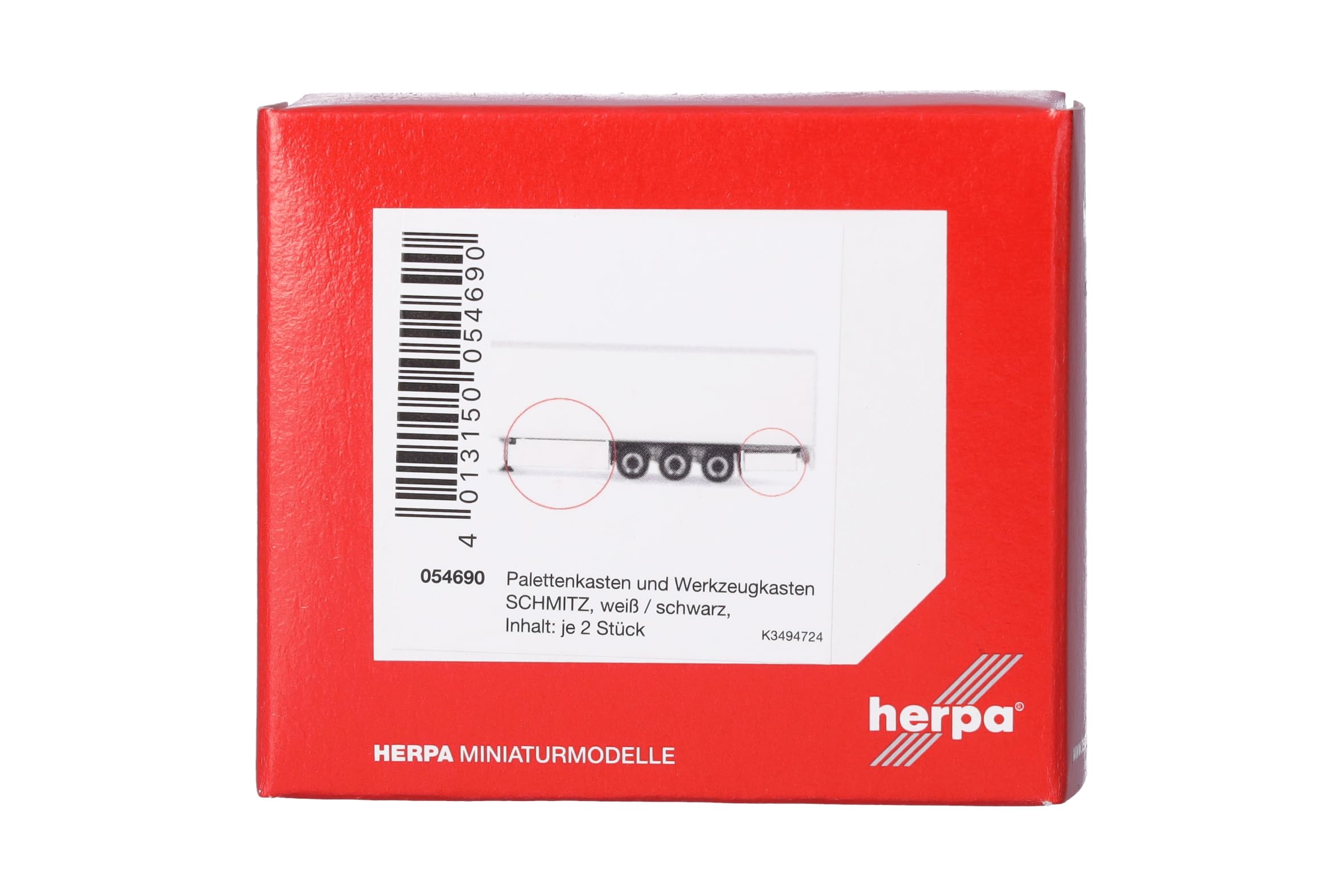 Herpa accessories pallet boxes and toolboxes (SCHMITZ), 2x each in white & black, in scale 1:87, miniature model, plastic