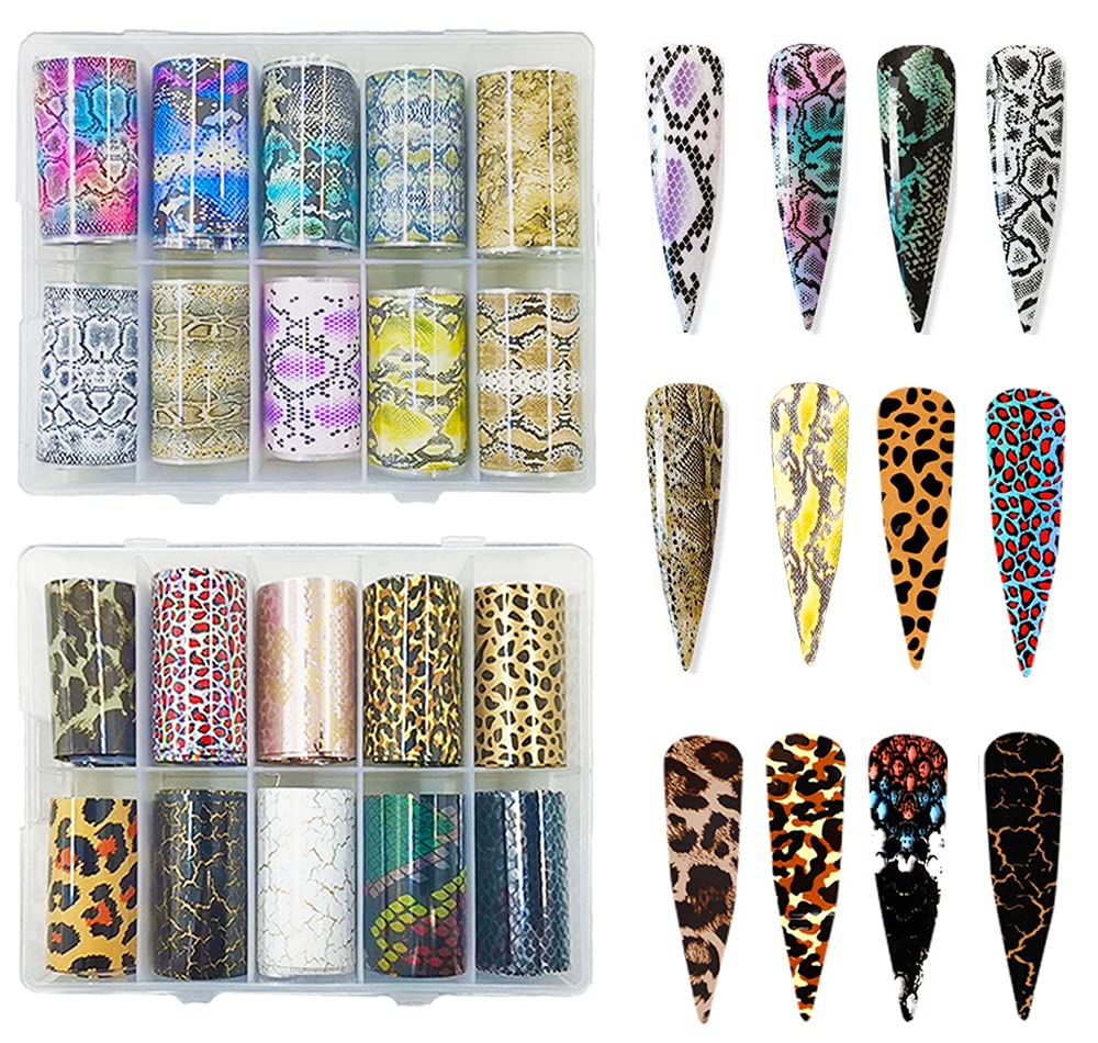 GlamRays Nagelfolien-Set – 10 Stück Leoparden & Schlangenmuster, Selbstklebend, Für DIY Nageldesign