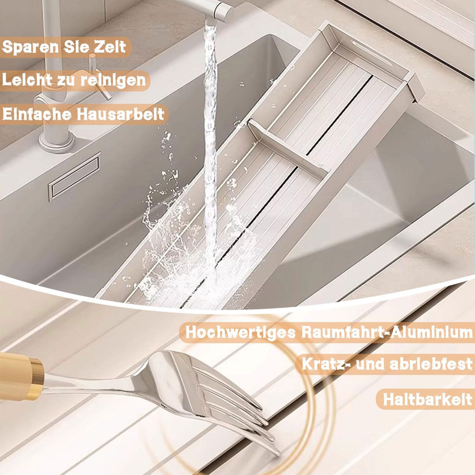 Organisateur de tiroir à Couverts – Plateau à ustensiles en Aluminium avec séparateurs réglables, Insert de tiroir combinable et Personnalisable pour la Cuisine, Rangement Polyvalent pour co