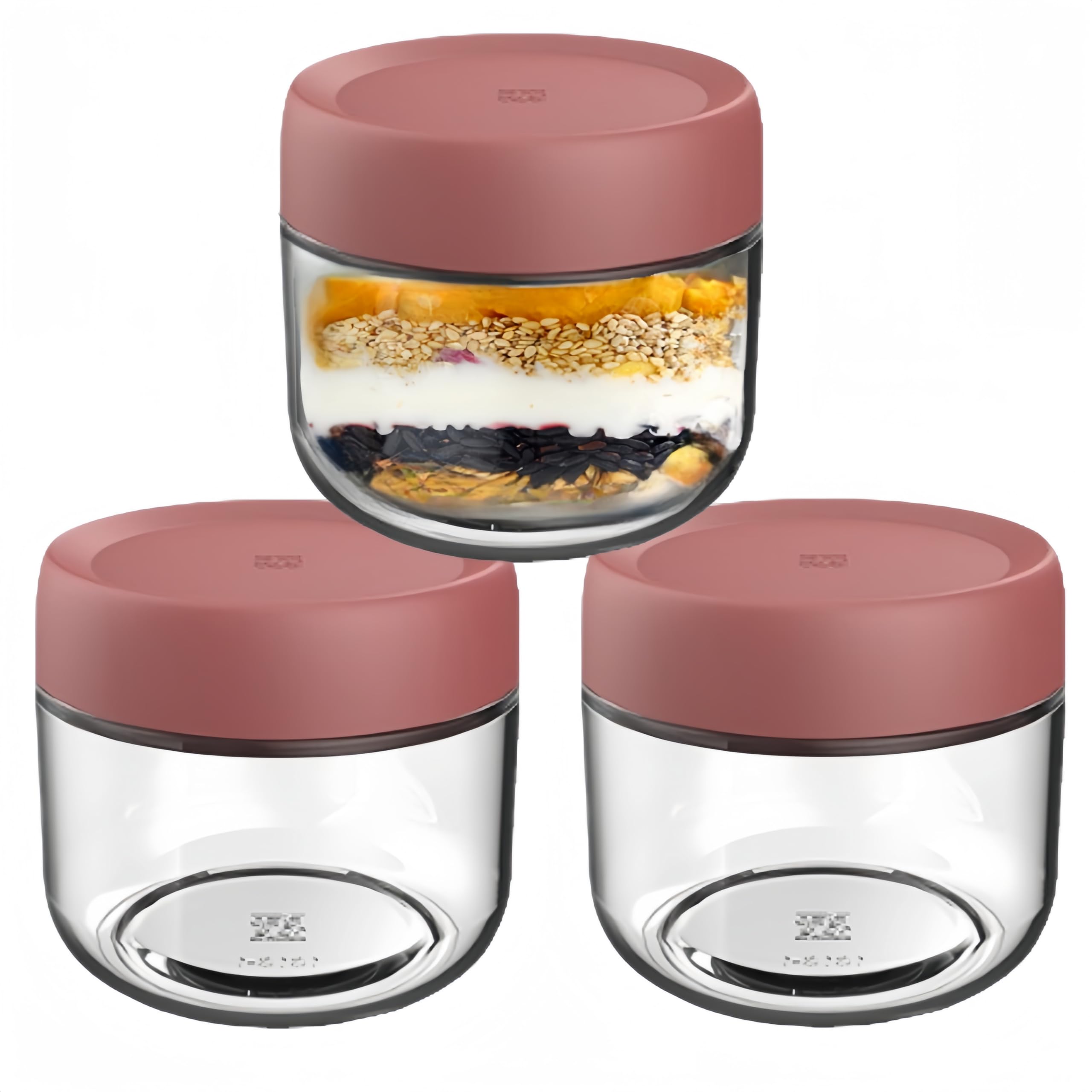 MEETOZ Glass Jars with Lids,Overnight Oats Containers with Screw Lid,Reusable Small Mason jars for Food Spice Fruit Sauce Cereal Snacks Storage (3-Pack 10oz Red)