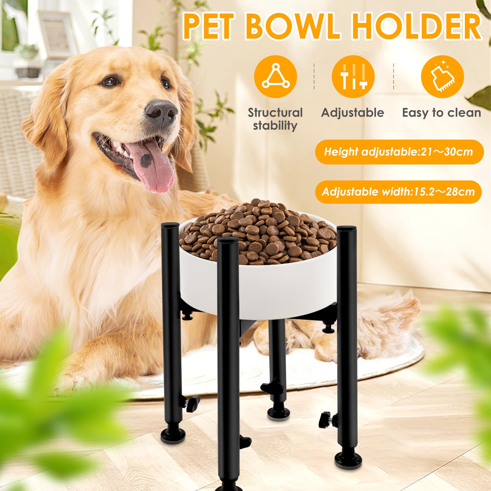Adjustable Dog Bowls Elevated Stand, Fits 6-11inches Bowls,4 Height Adjustments, Raised Tall Single Dog Food Bowl Stands Holder, Upgrade Metal Lifted Water Feeder for Large, Medium and Small Dogs
