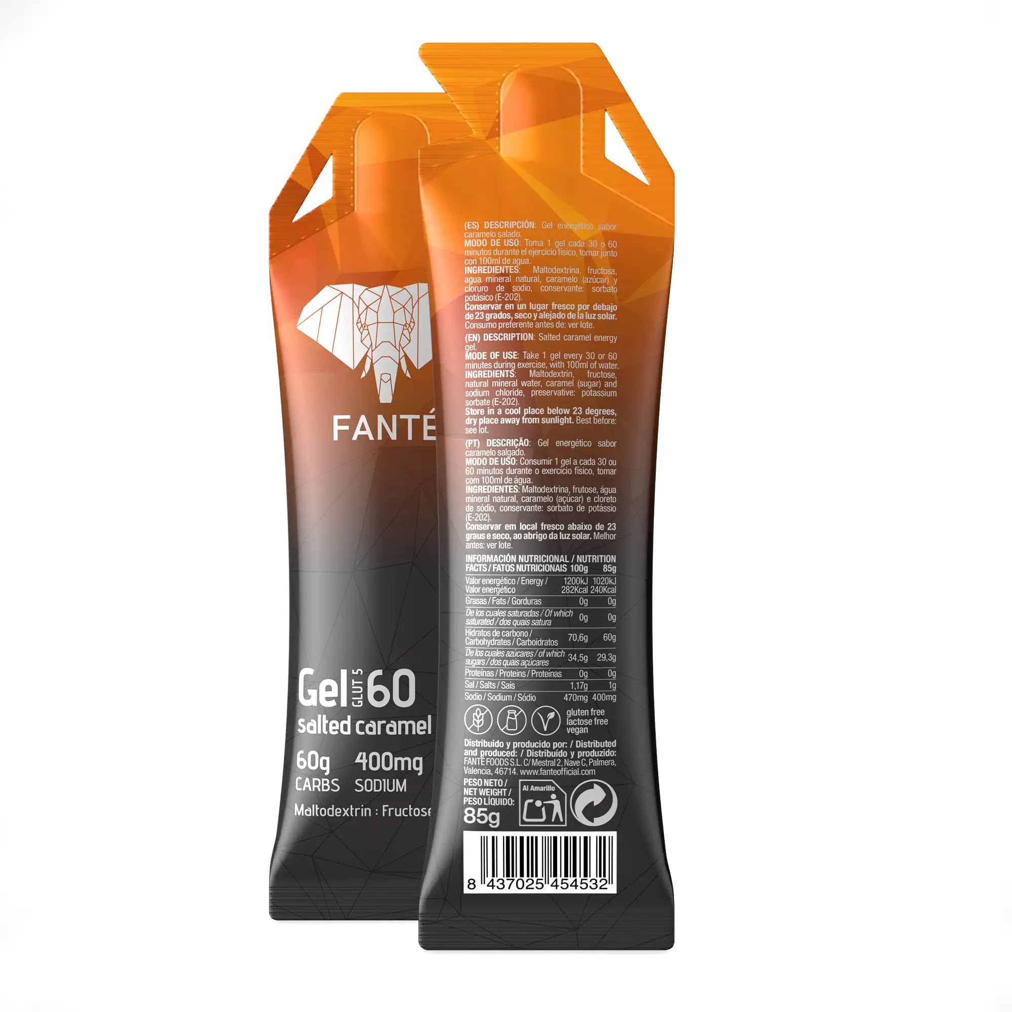 FANTÉ Gel Energético Sabor Caramelo Salado 60 g | Carbohidratos para Running, Ciclismo y Deportes de Resistencia (6)