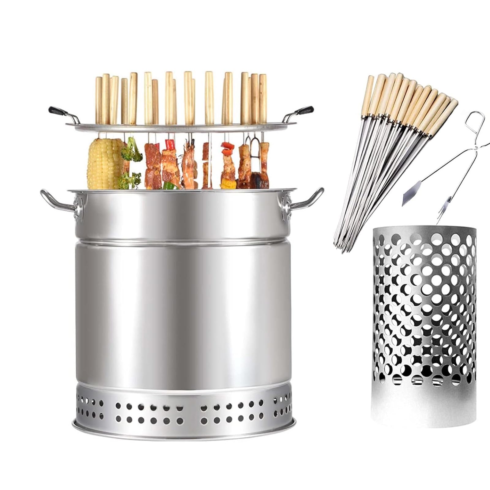 Rôtissoire à 360 degrés et barbecue vertical suspendu en inox avec brochettes